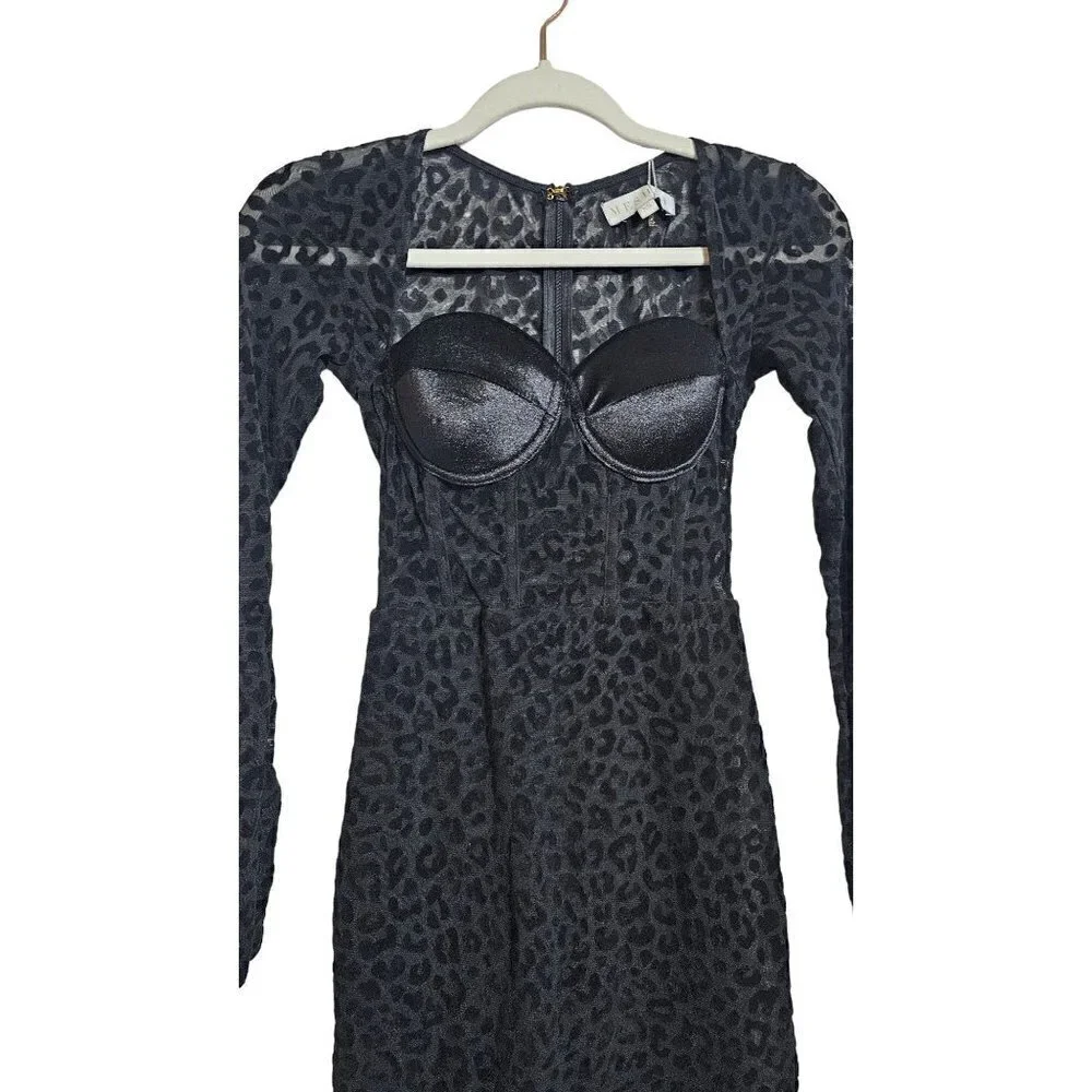 NWT Meshki black seara devore long sleeve corset top leopard mini dress size XS - Picture 3 of 13